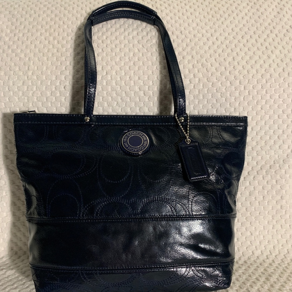 Coach Signature Sleek Stitched Genuine Leather Tote Bag Classic 2010s